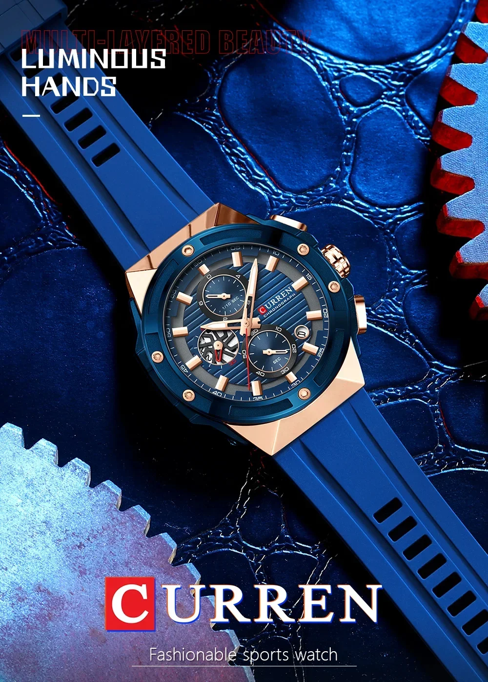 Curren 8462 Watch with Silicone Strap on Wrist