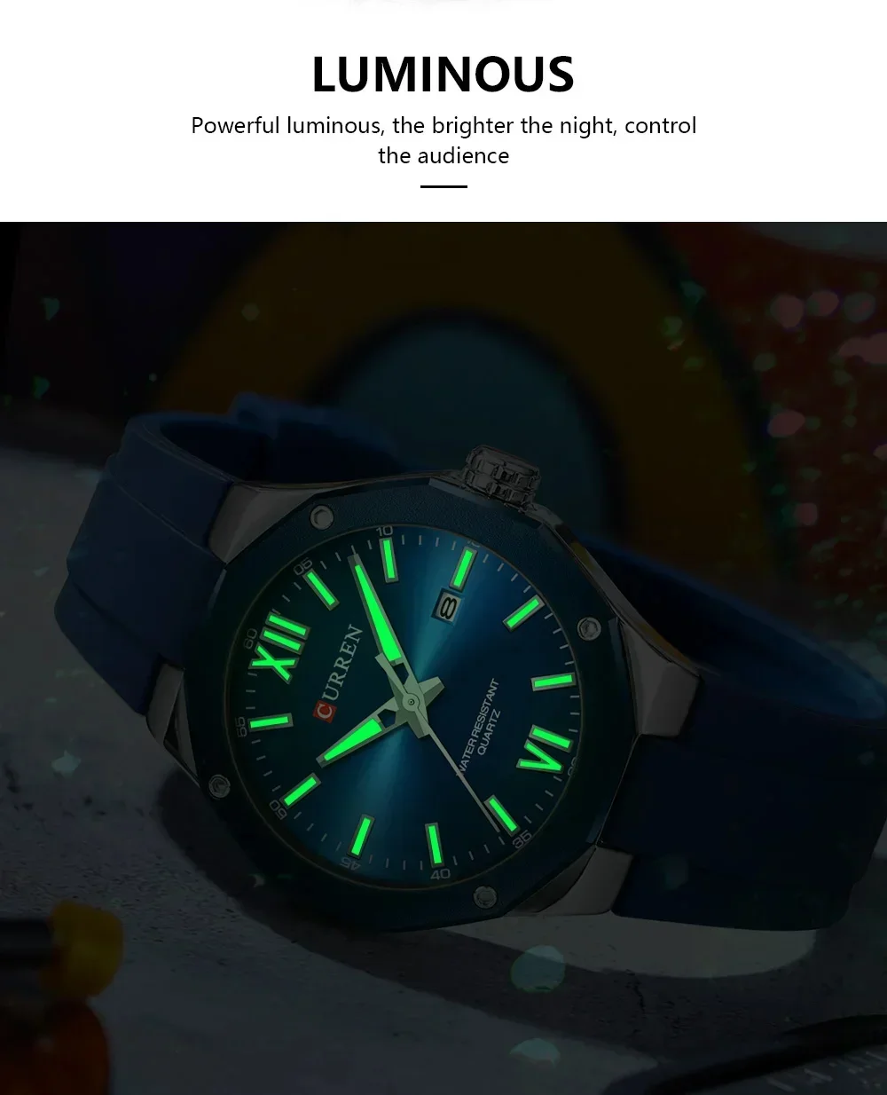 Curren 8465 luminous dial closeup
