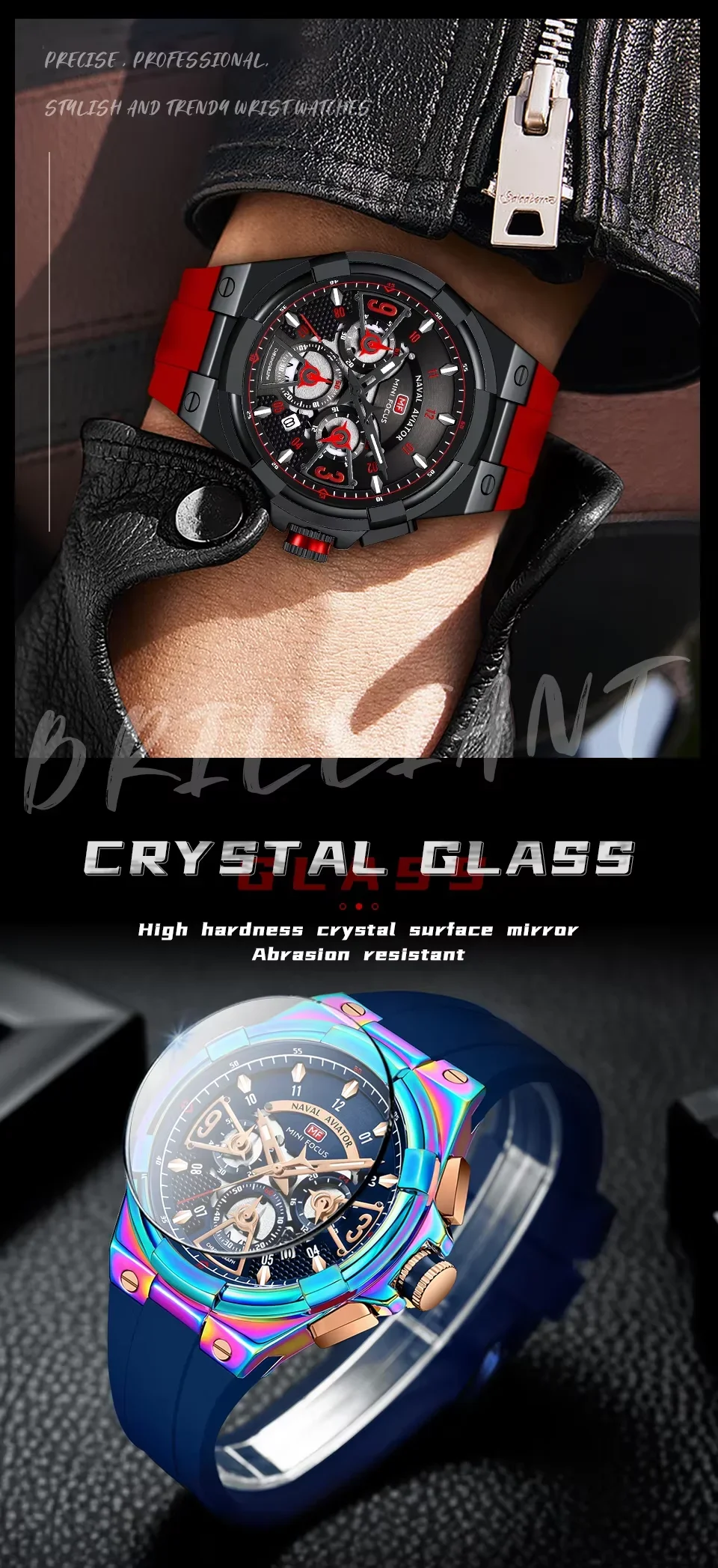 MINI FOCUS MF0402G Auto Date 3-Subdial Men's Chronograph Watches