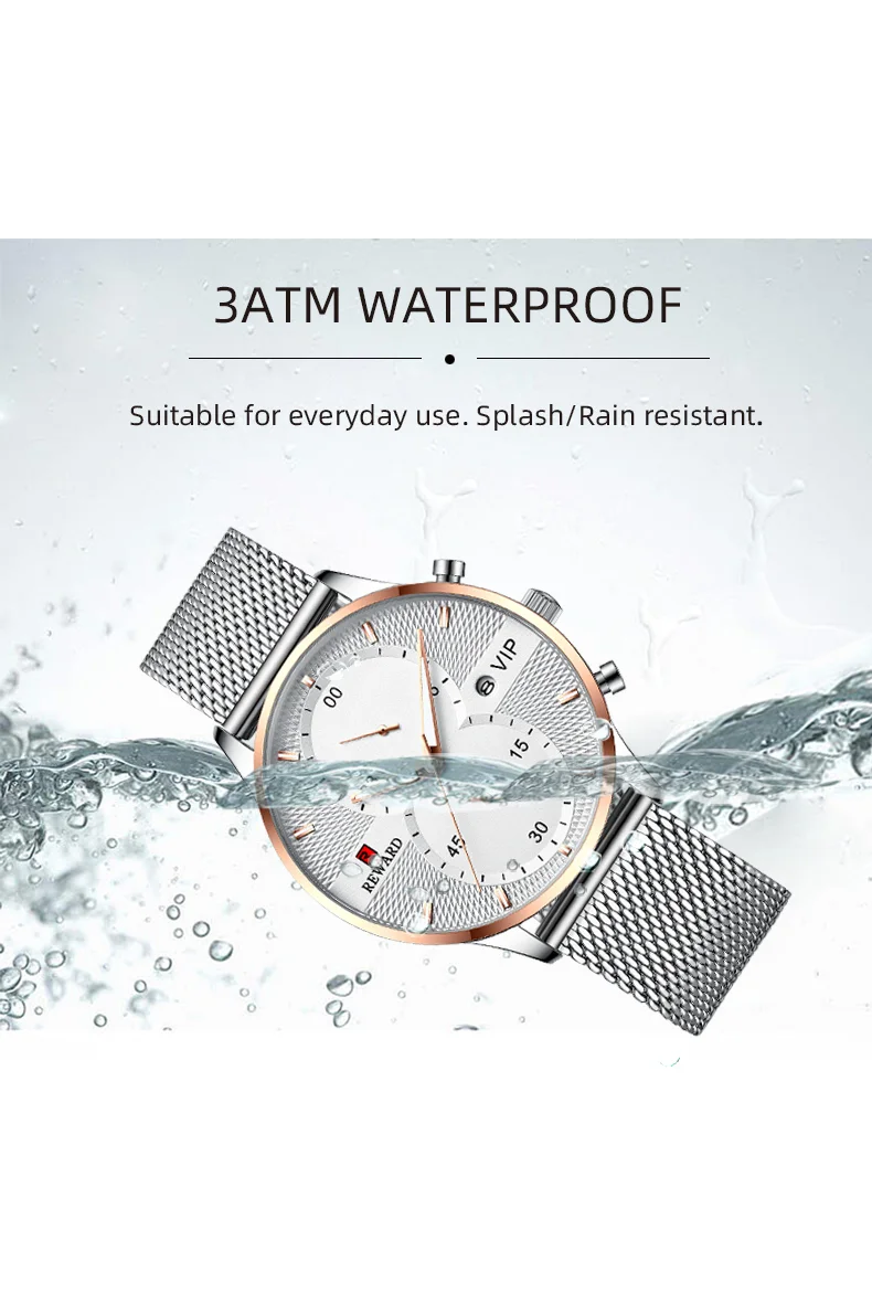 Reward RD82001M Men's Luxury Waterproof Ultra Thin Wrist Watches
