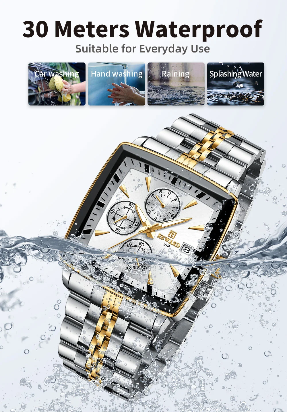 REWARD VIP RD81100M Multi-function Square Business Watch for Men