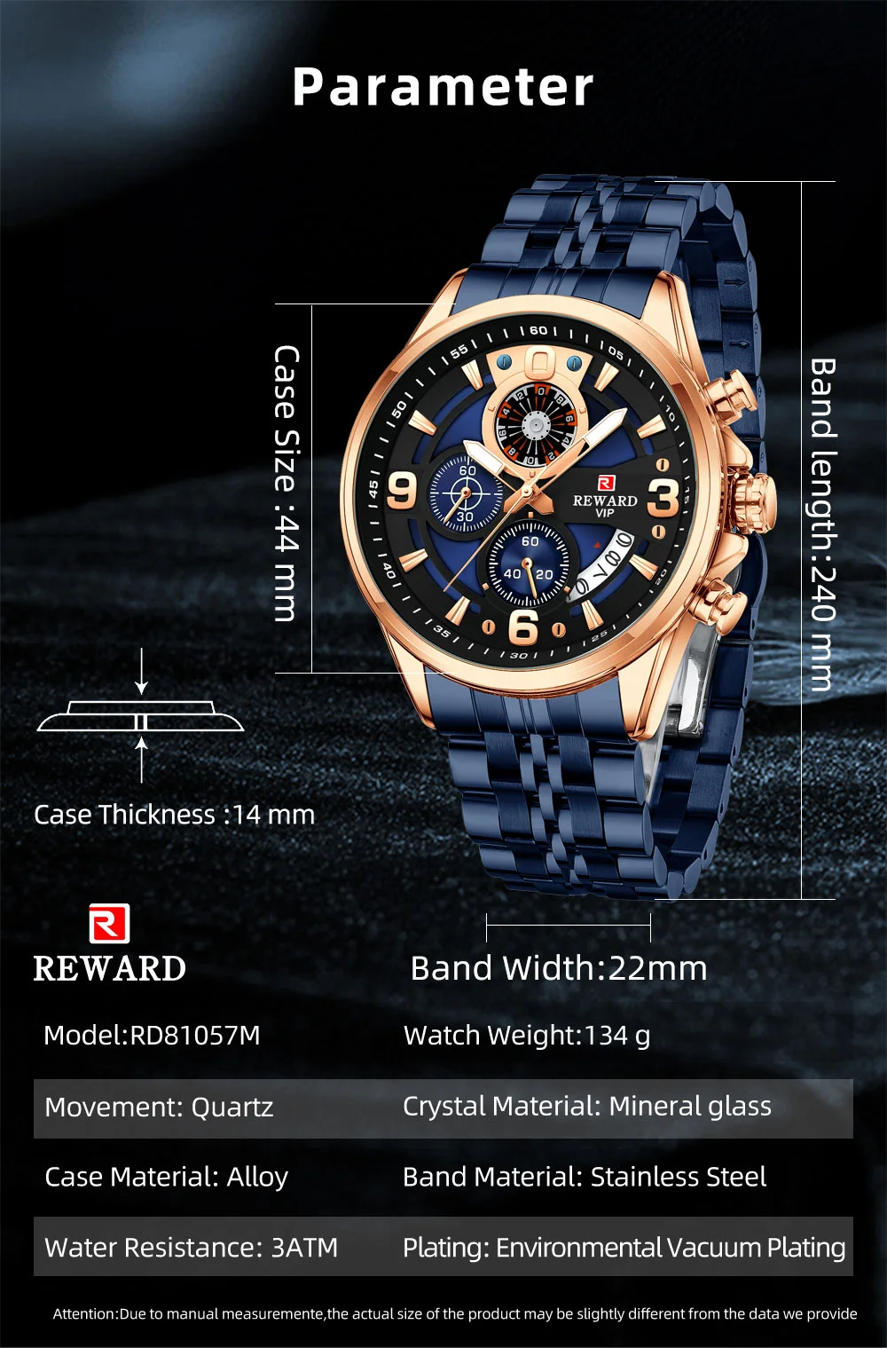 Assortment of REWARD RD81057M watches in different colors