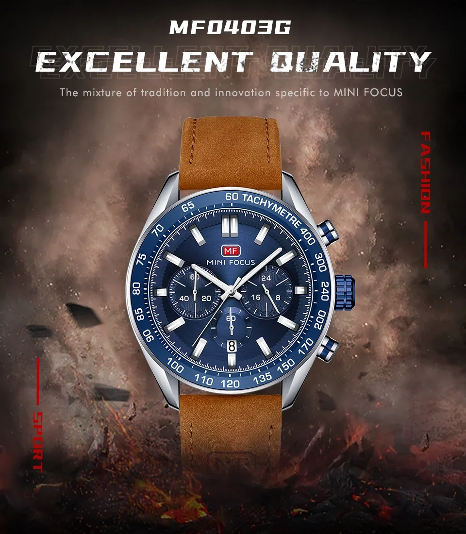 MINI FOCUS MF0403G Men's Casual Quartz Watch | 3-Dial Chronograph Watch Wholesale