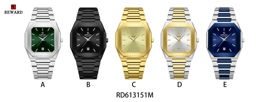 REWARD Men's RD613151M Ultra-Thin Square Quartz Watch on a dark background