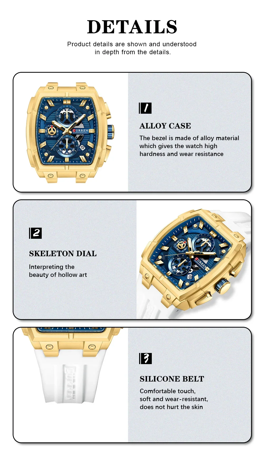 CURREN 8488 Men's Waterproof 3-Subdial Chronograph Watch
