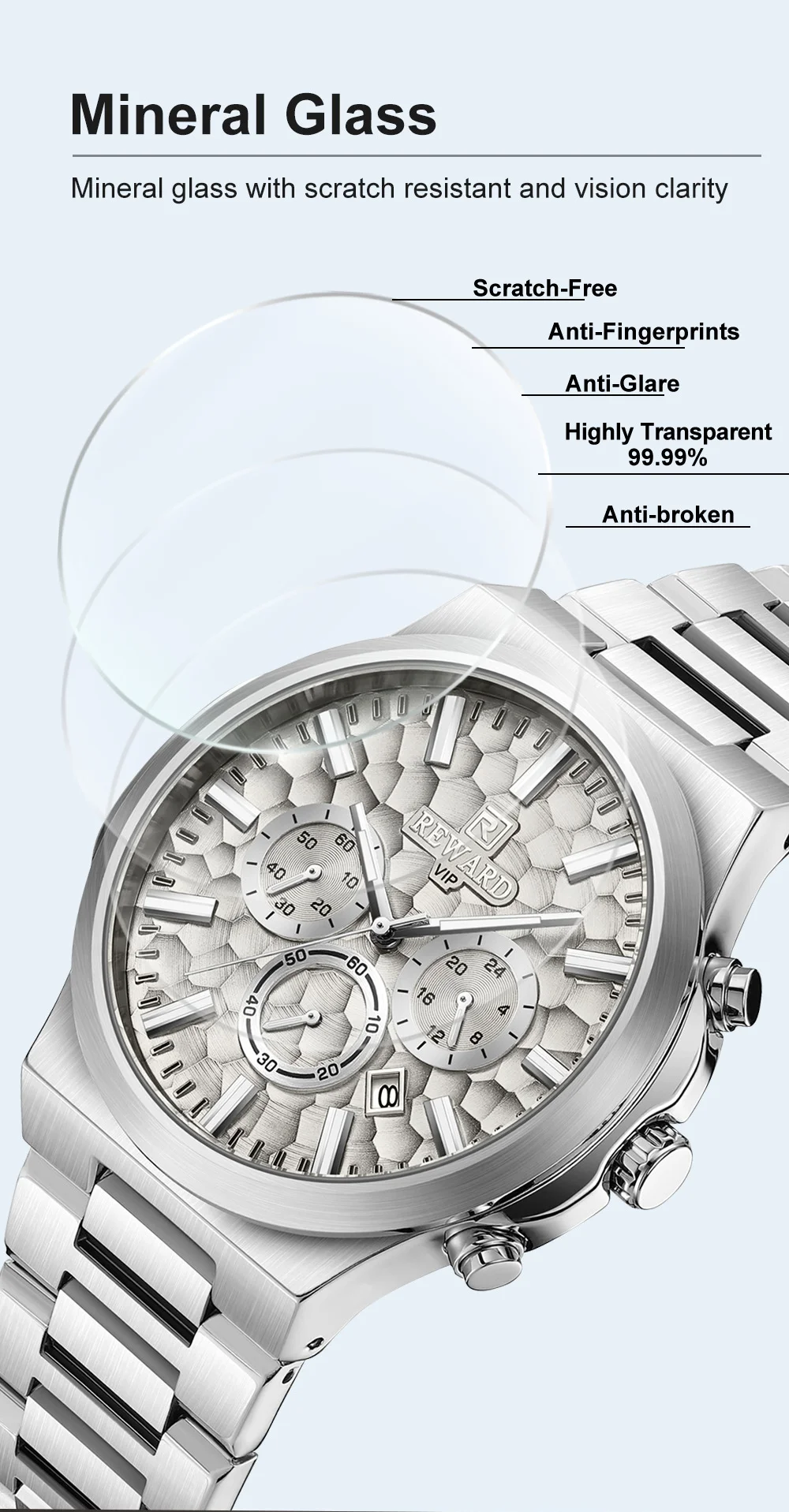 REWARD Men's Honeycomb Chronograph Stainless Steel Watch RD813050M