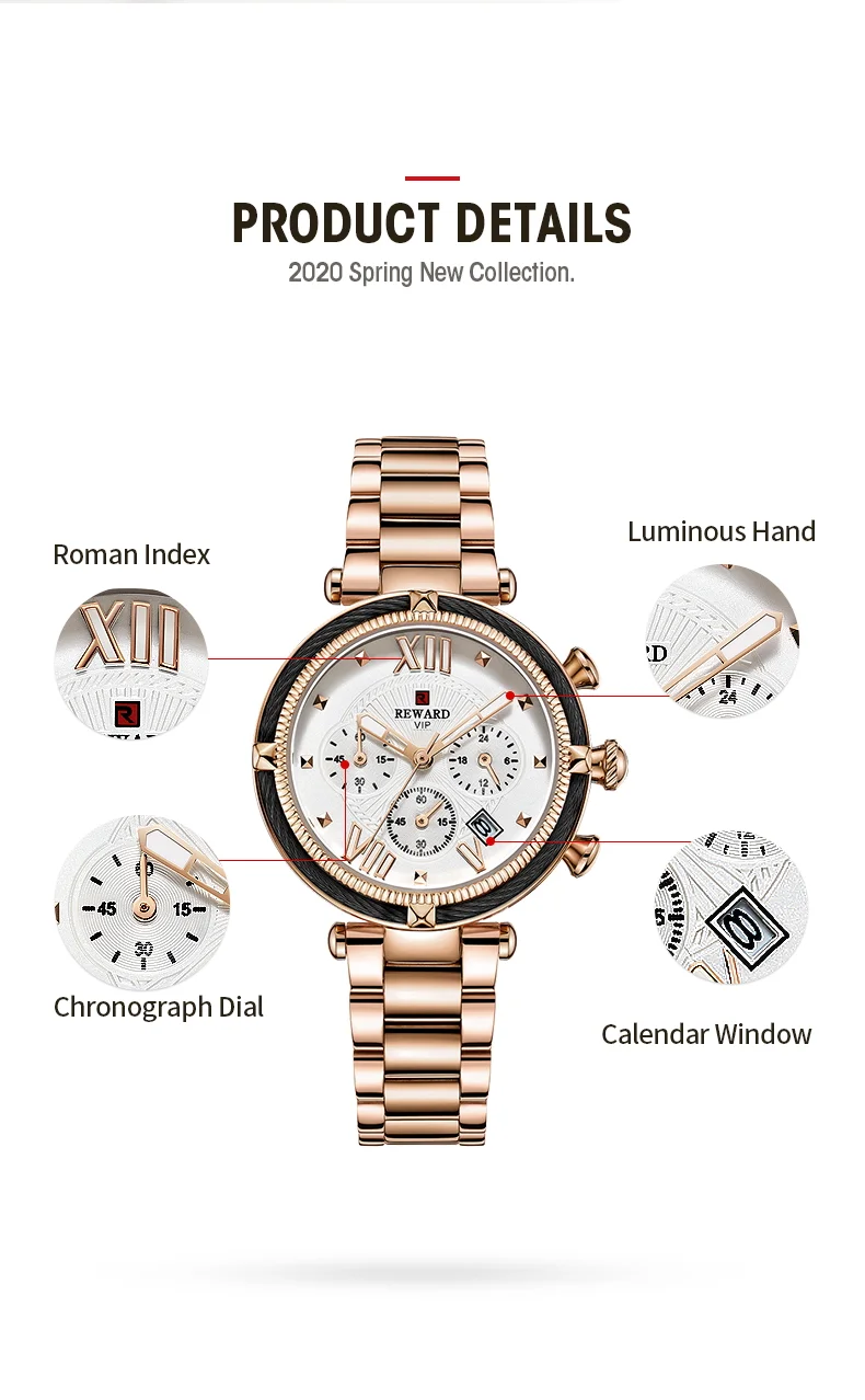 Close-up of the chronograph dial and steel strap