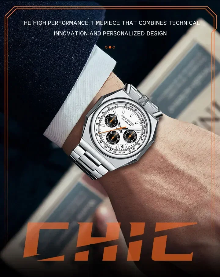MINI FOCUS MF0601G Wholesale Men's Retro Quartz Watch-Luminous Pulsometer Chronograph Steel Band