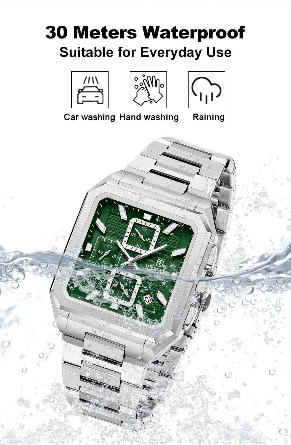 REWARD New Watch for Men High Quality Polishing Double Layered Case Square Chronograph RD813149M
