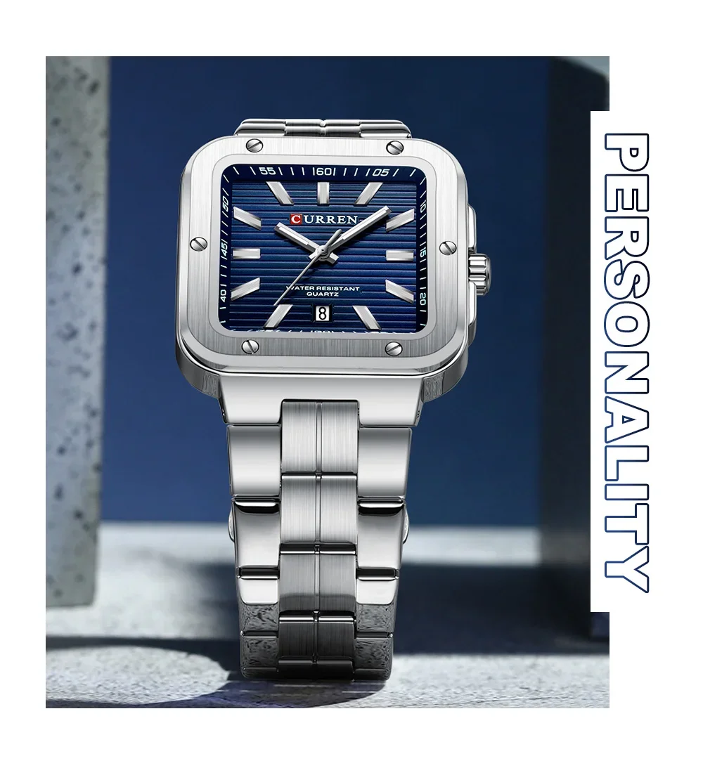 Bulk Curren 8479 Square Quartz Men Watch Luminous Date Ready to Ship Factory Best Price
