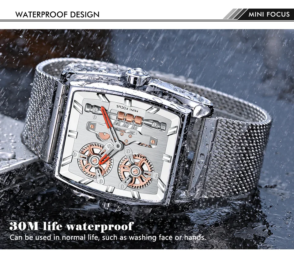 Mini Focus watch with steel mesh strap on a wrist