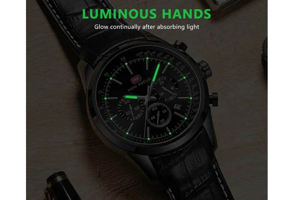 MINI FOCUS MF0116G Luminous Hands Waterproof Luxury Men Wristwatch | Ready to Ship