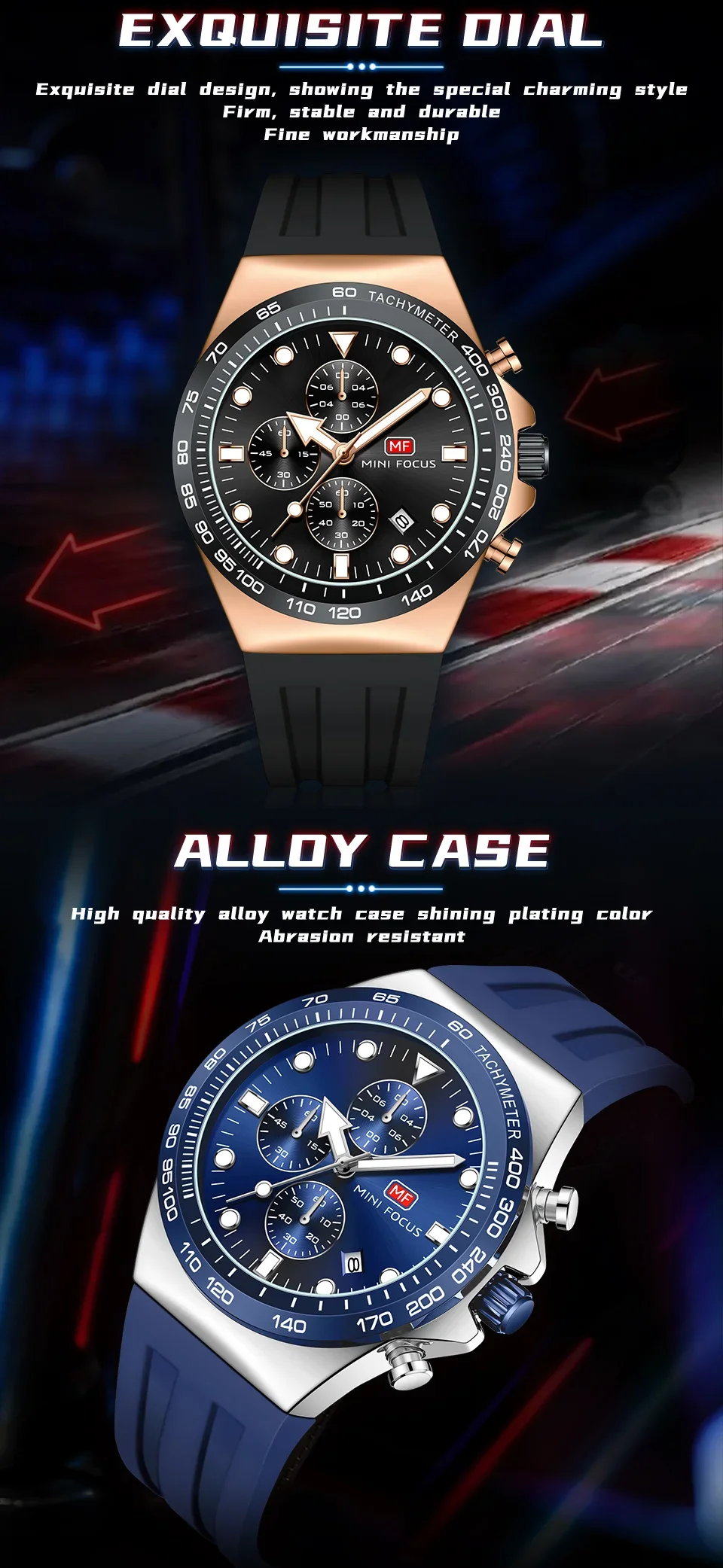 MF0488G MINI FOCUS Men's Quartz Sports Watch | Luminous Dial Silicone Strap Wholesale