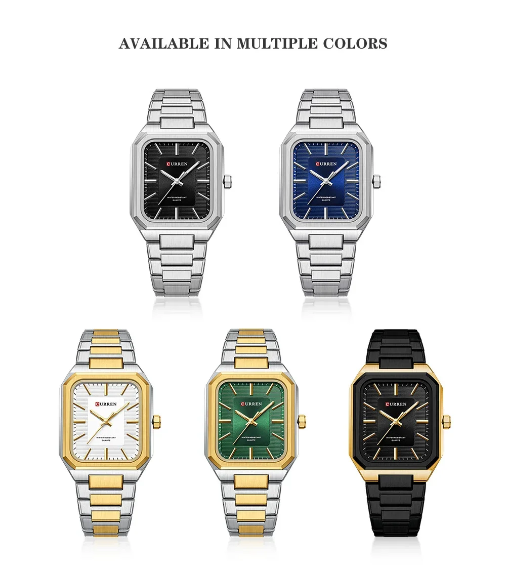 Curren 8457 square stainless steel quartz watch front view