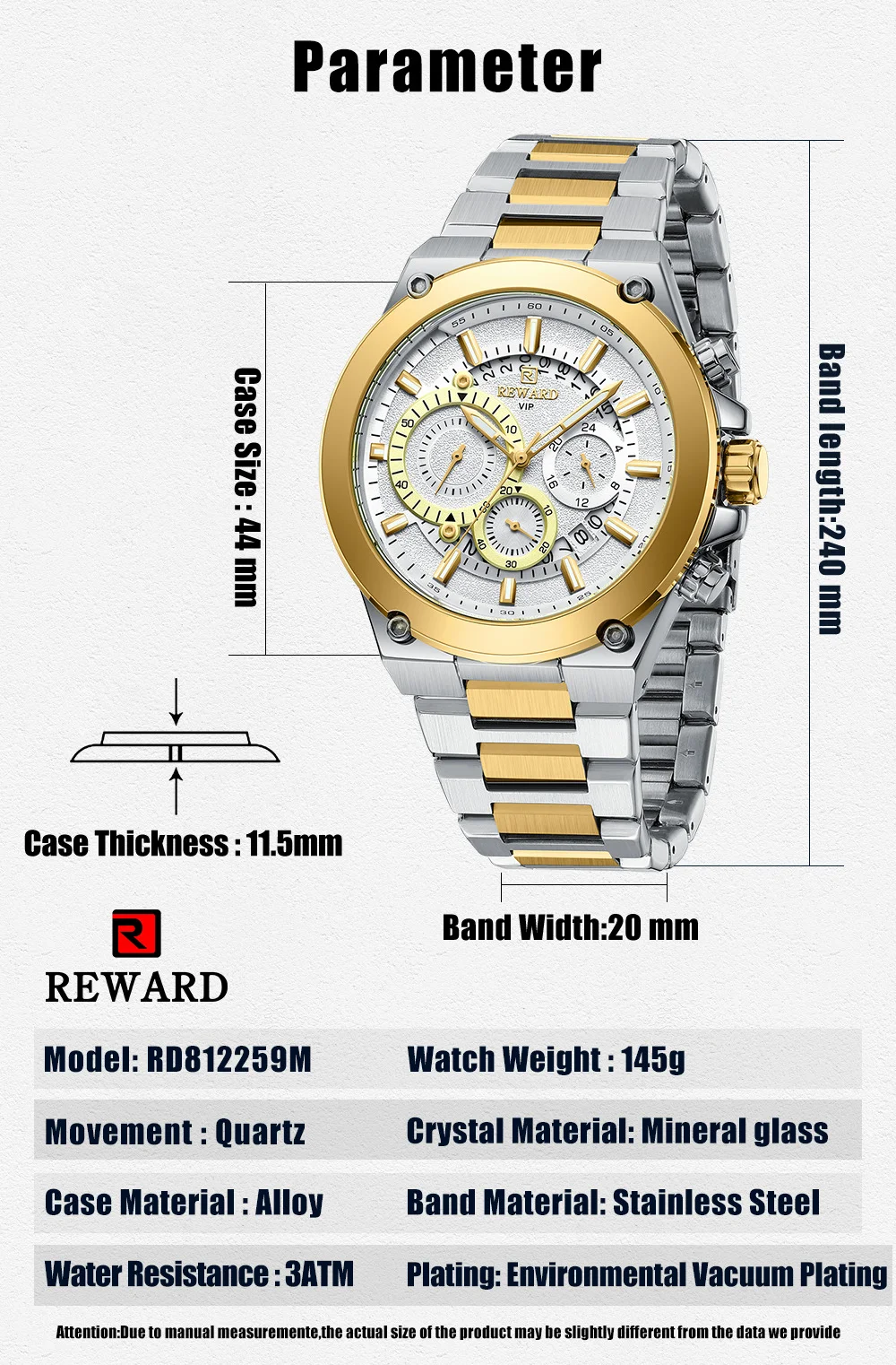 REWARD VIP Men's Watch RD812259M Chronograph Quartz Watches Auto Date