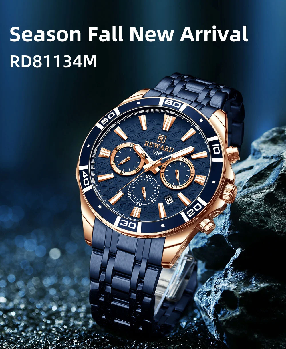 Reward VIP Watch Wave Dial Luminous Stainless Steel Fashion Watches RD81134M