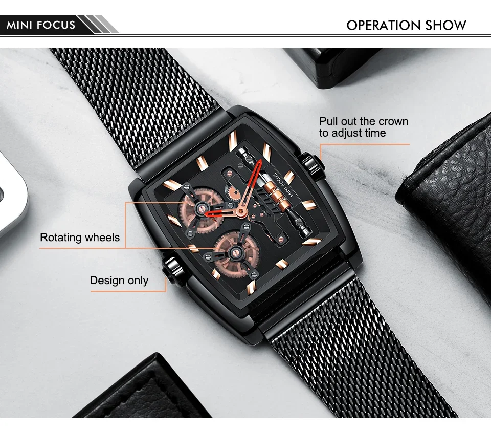 MINI FOCUS MF0322G Wholesale Steampunk Quartz Men's Watch – Ready to Ship Barrel Case Trendy Watches
