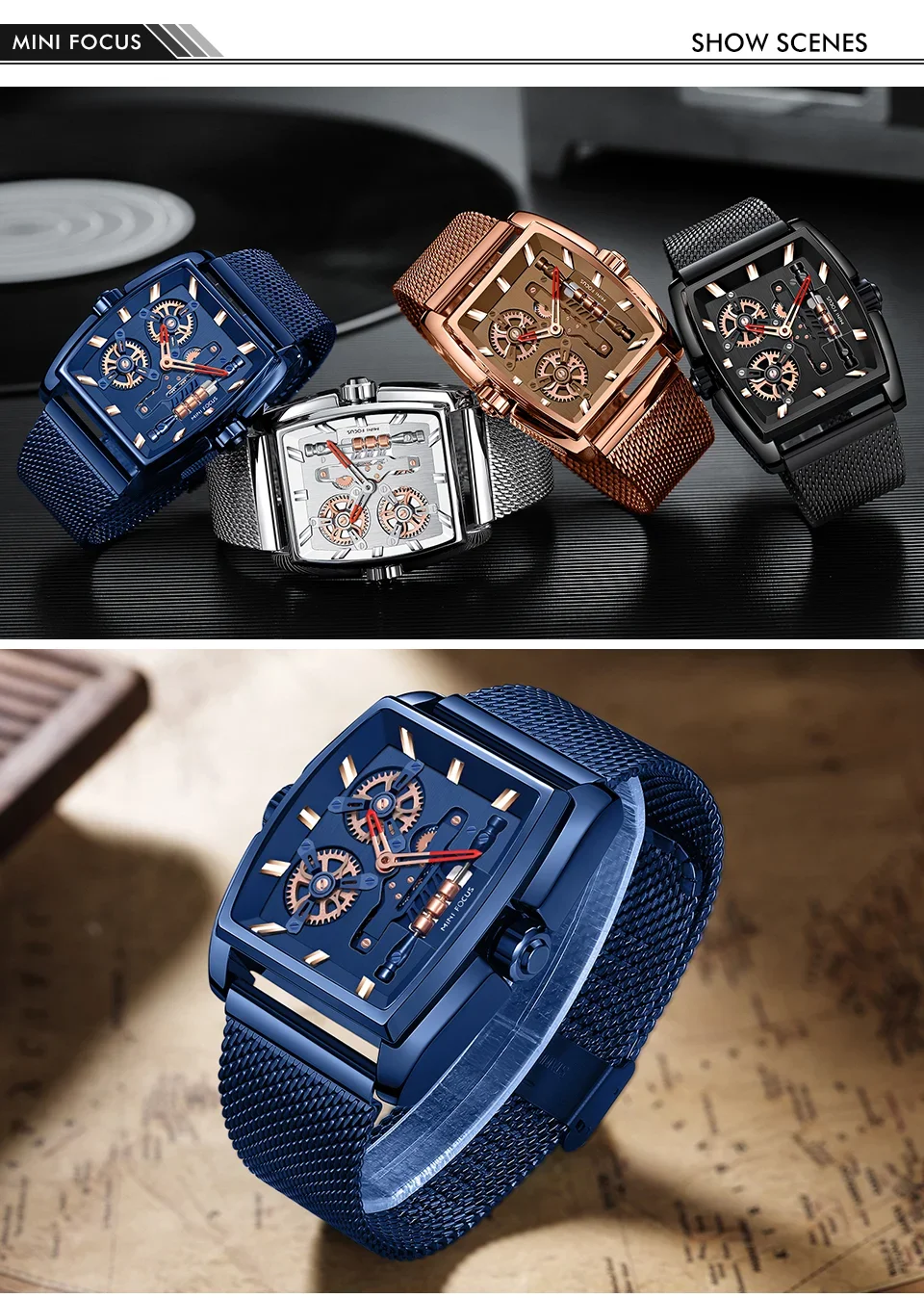 MINI FOCUS MF0322G Wholesale Steampunk Quartz Men's Watch – Ready to Ship Barrel Case Trendy Watches