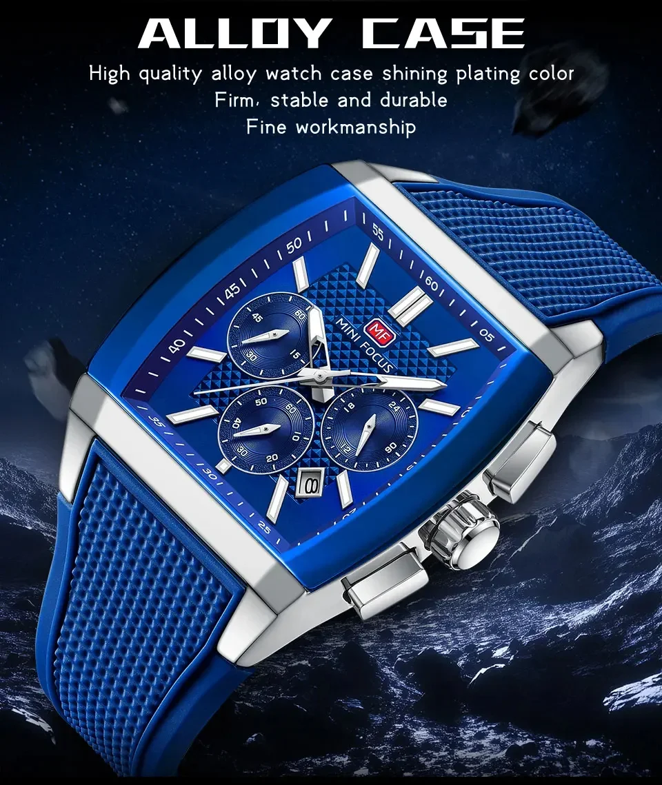 MINI FOCUS MF0628G Men Silicone Strap Luminous Sports Quartz Watch