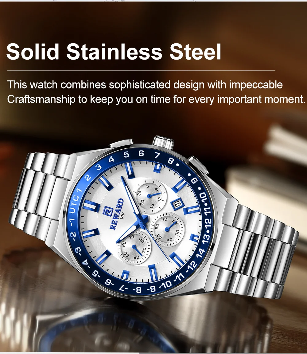 Reward 2026 Mens Luxury Wristwatch Solid Stainless Steel Band Waches RD813150M