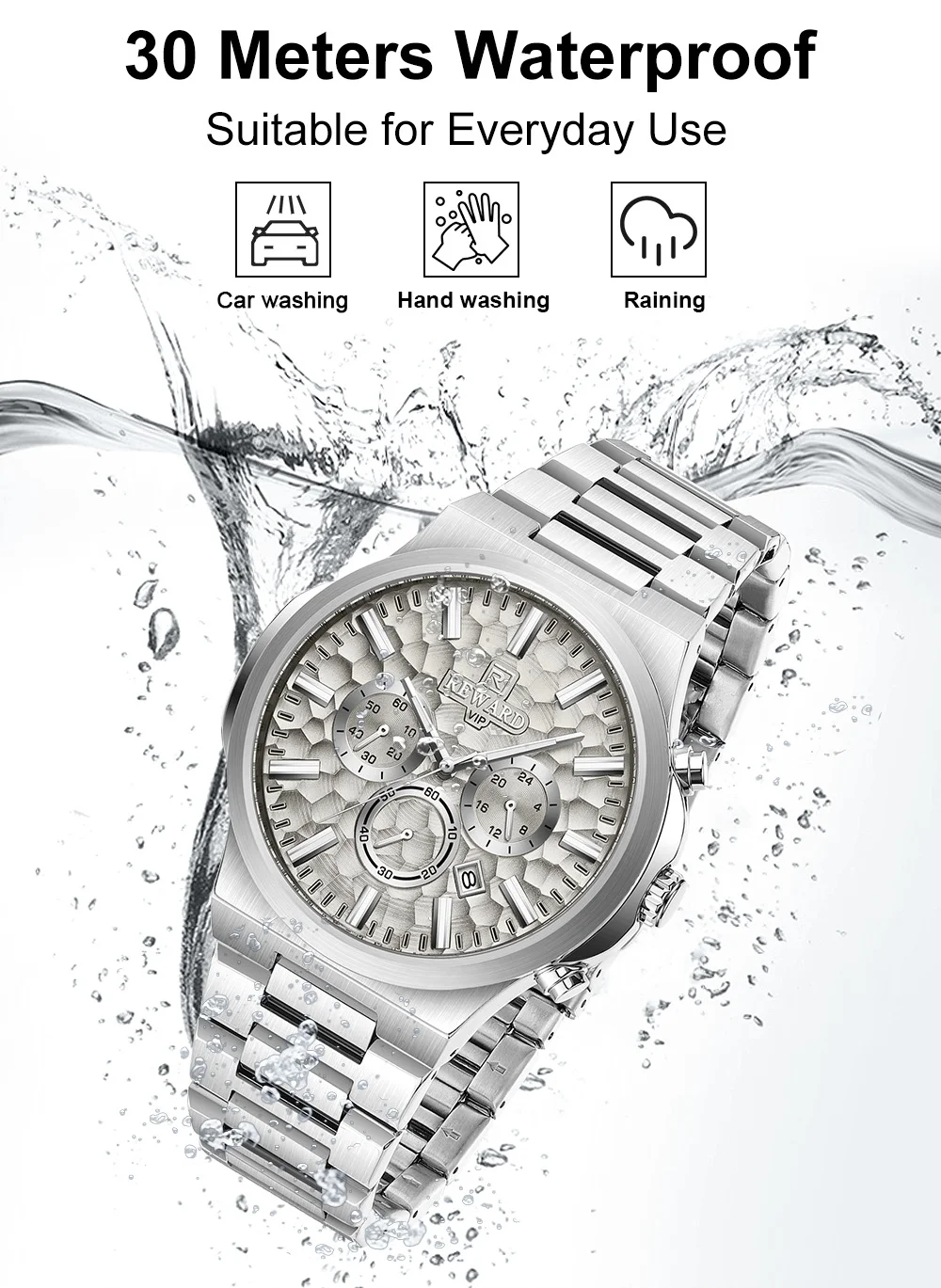REWARD Men's Honeycomb Chronograph Stainless Steel Watch RD813050M