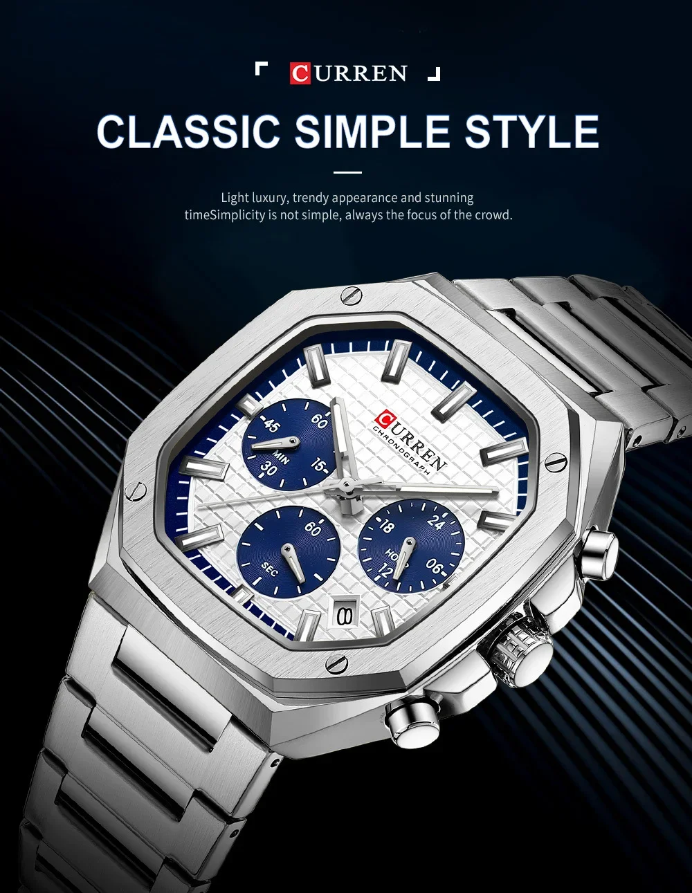 Curren 8459 Men's Watch Chronograph Classic Sport Luminous Watches