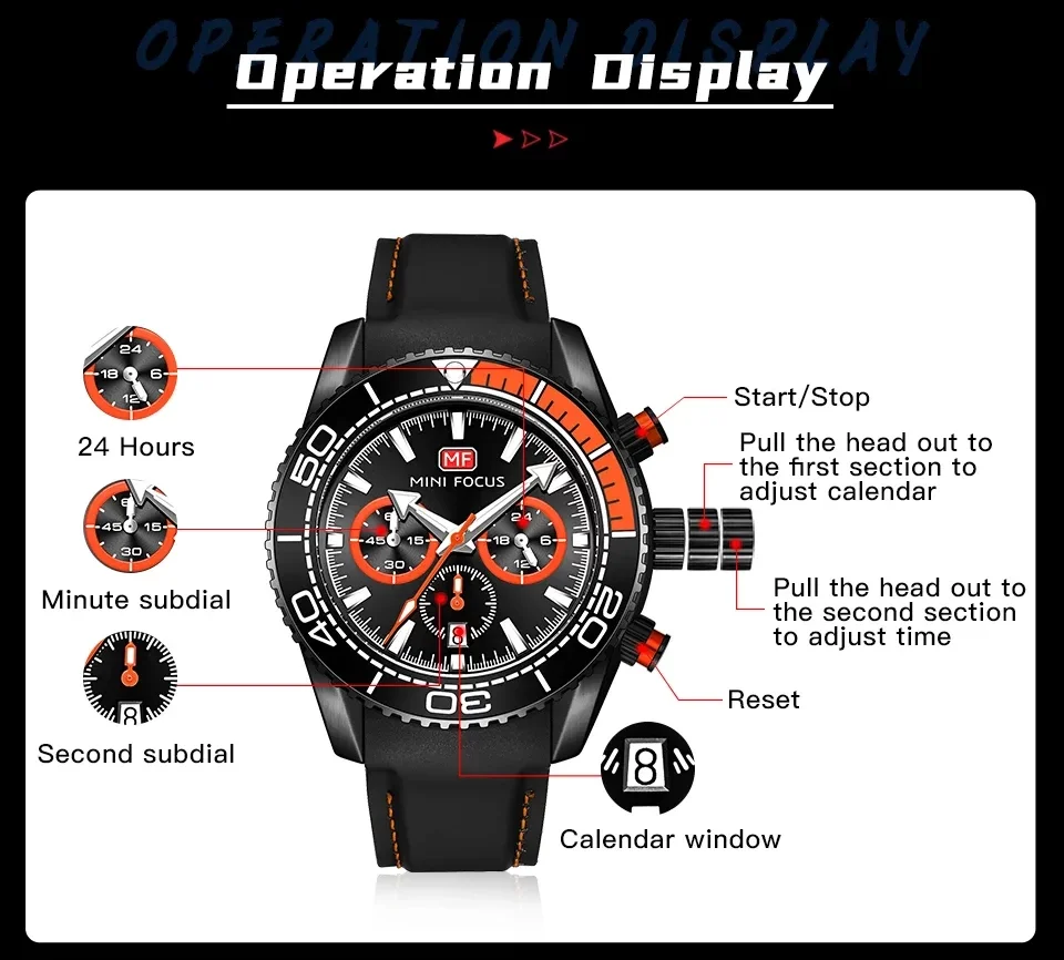 Racing Chronograph Watch with 24-Hour Display