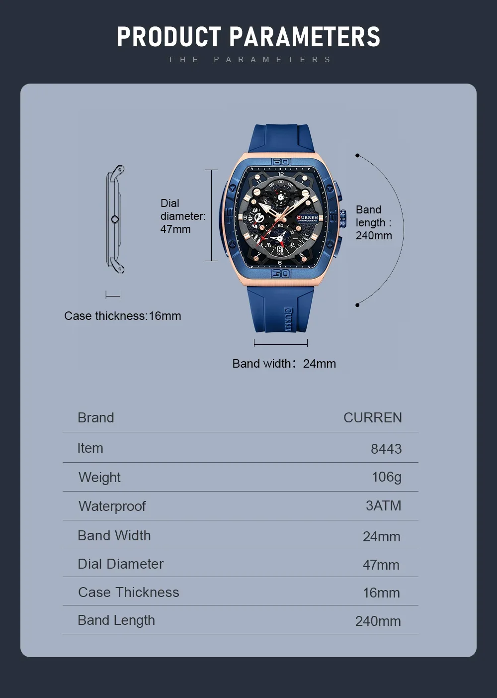 Curren 8443 Watch Side View