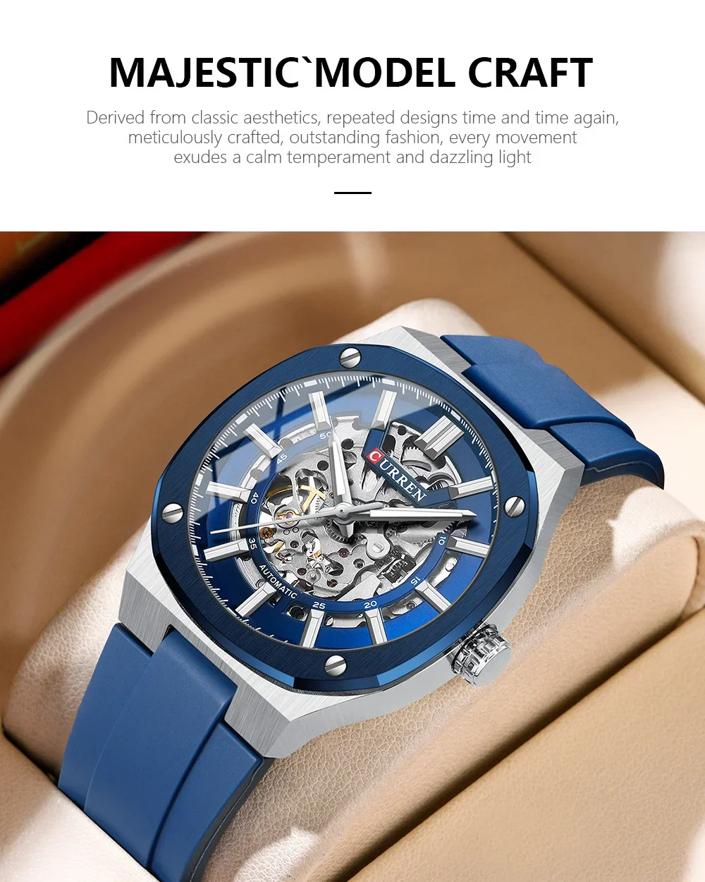 Factory Direct Curren 8485 Automatic Men Watch Skeleton Dial Ready to Ship Stock