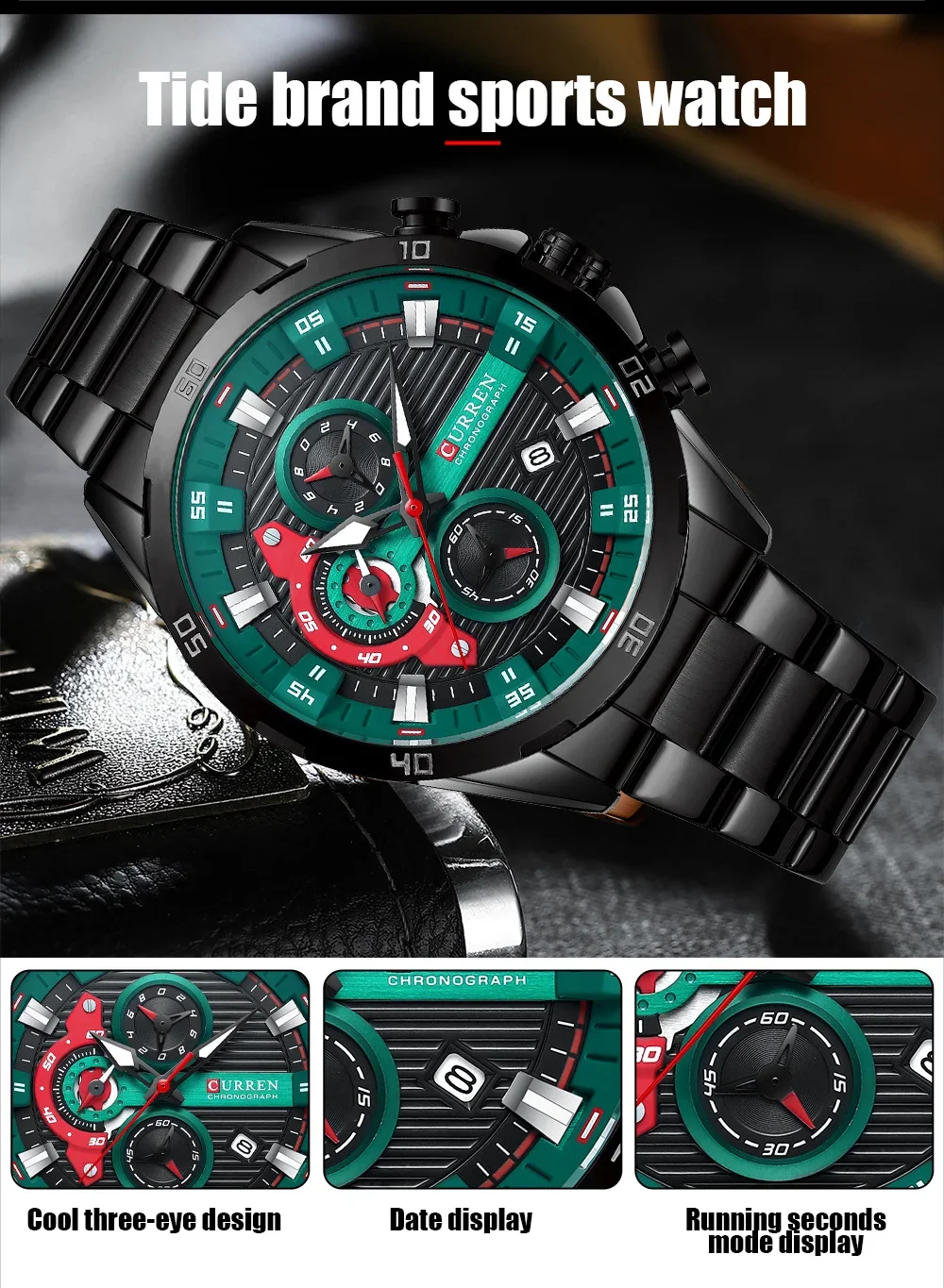 Curren 8402 Watch with Chronograph and Calendar Function