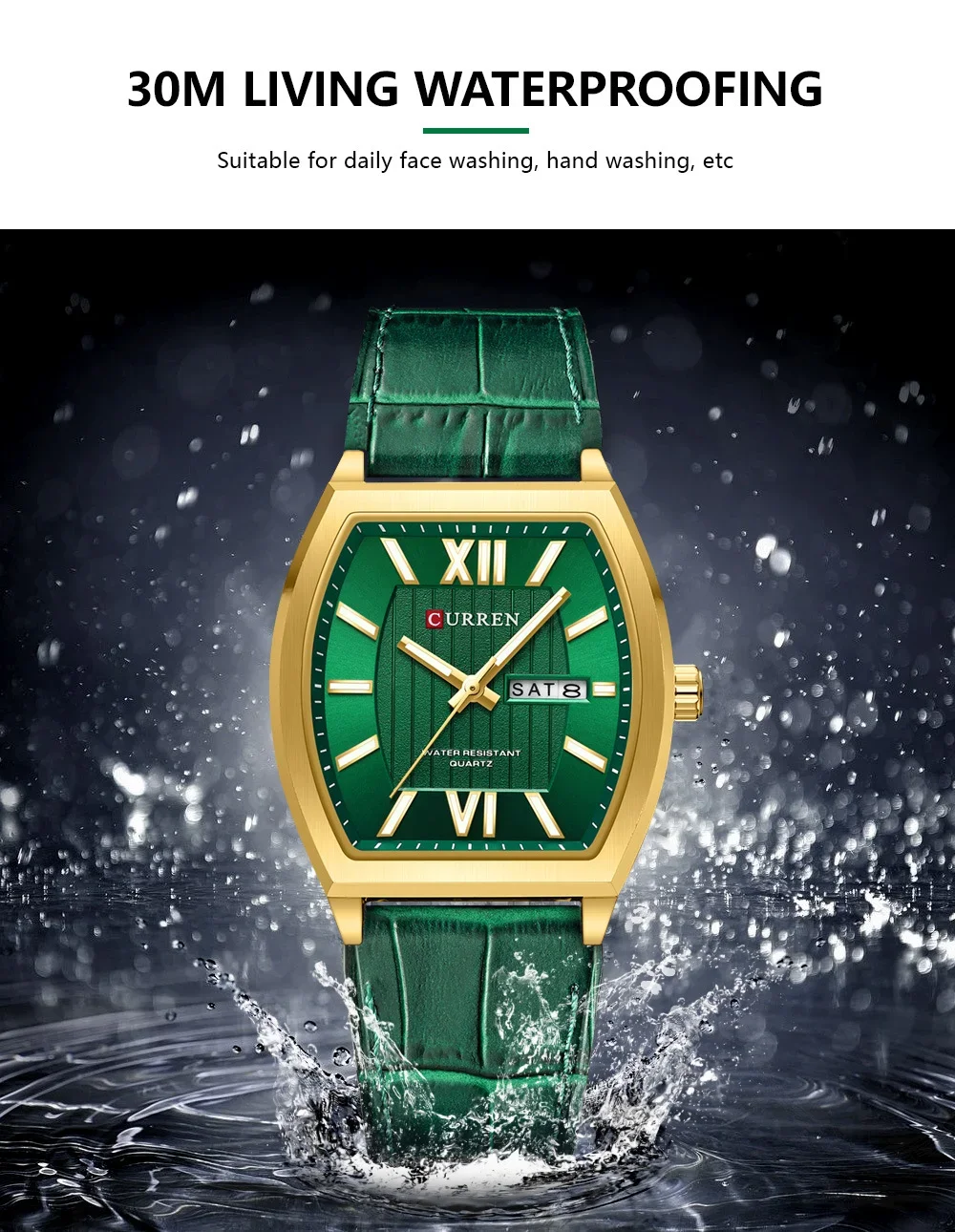 CURREN 8478 Men's Waterproof Watch: Roman Numeral Dial with Day-Date & Luminous 