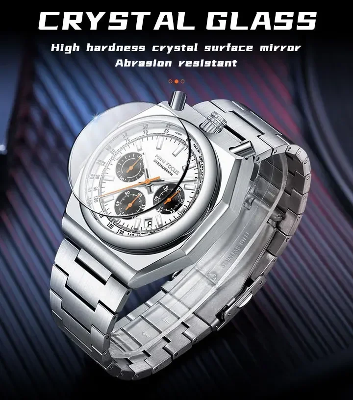 MINI FOCUS MF0601G Wholesale Men's Retro Quartz Watch-Luminous Pulsometer Chronograph Steel Band