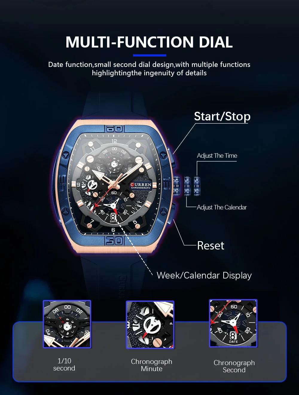 CURREN 8443 Wholesale Men's Chronograph Silicone Watch 3ATM In Stock