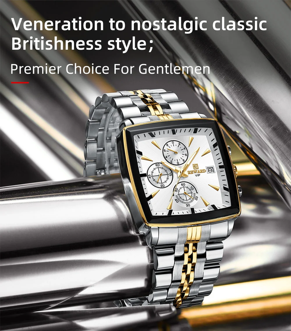 REWARD VIP RD81100M Multi-function Square Business Watch for Men