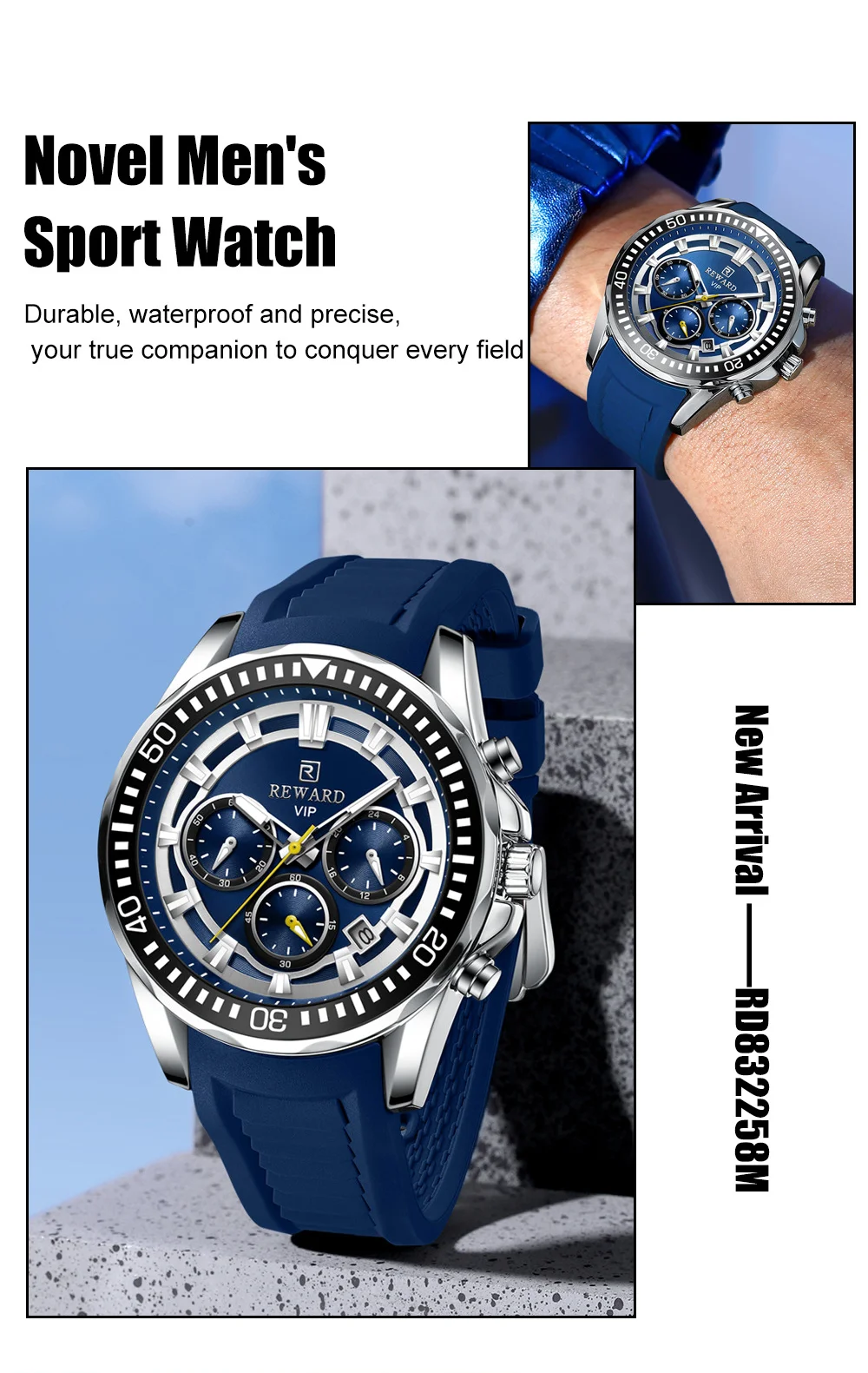 REWARD VIP Supplier Online sales 3-Subdial Men's RD832258M Watch