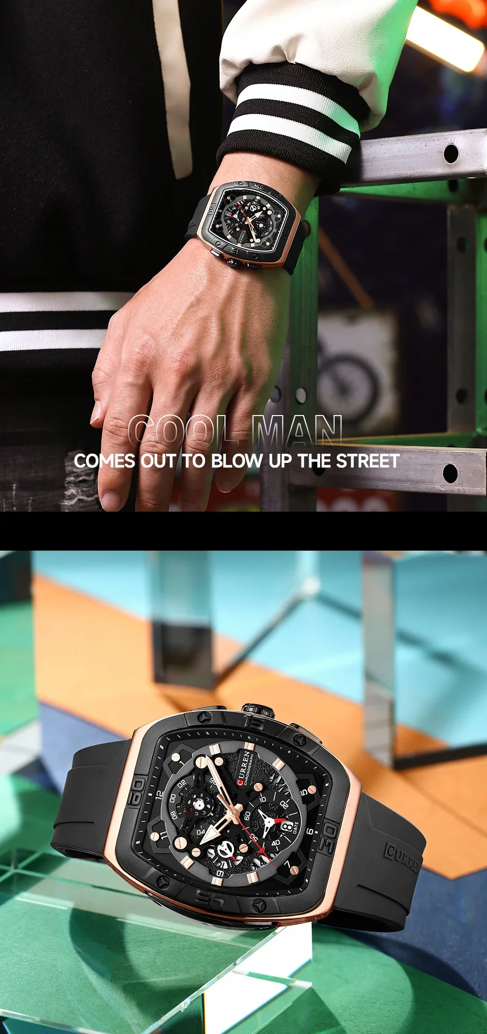 CURREN 8443 Wholesale Men's Chronograph Silicone Watch 3ATM In Stock