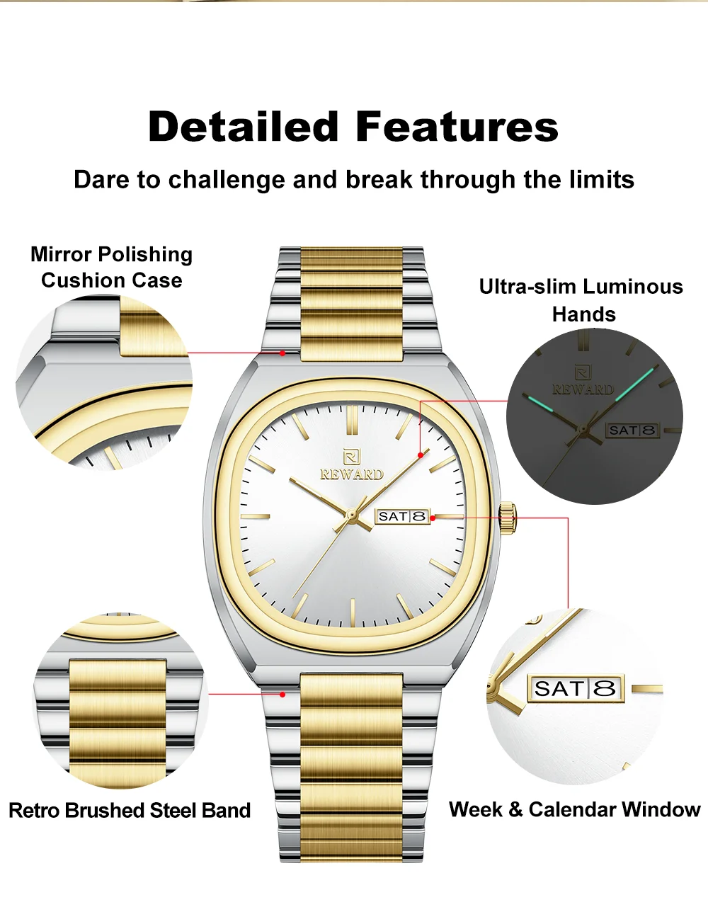 REWARD RD612826M Luxury Luminous Waterproof Men's Watch with Calendar