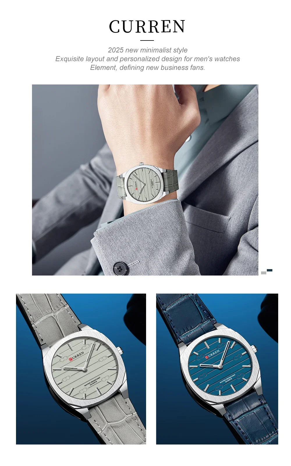 Curren 8480 genuine leather strap detail