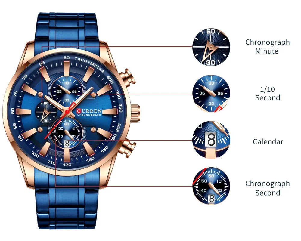 Curren 8351 Fashion Casual Men Quartz Chronograph Luxury Watches