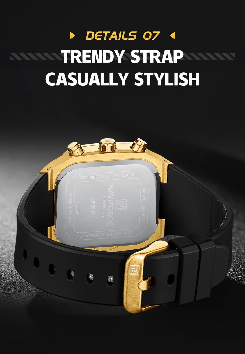 Man wearing Naviforce NF8037 silicone strap watch