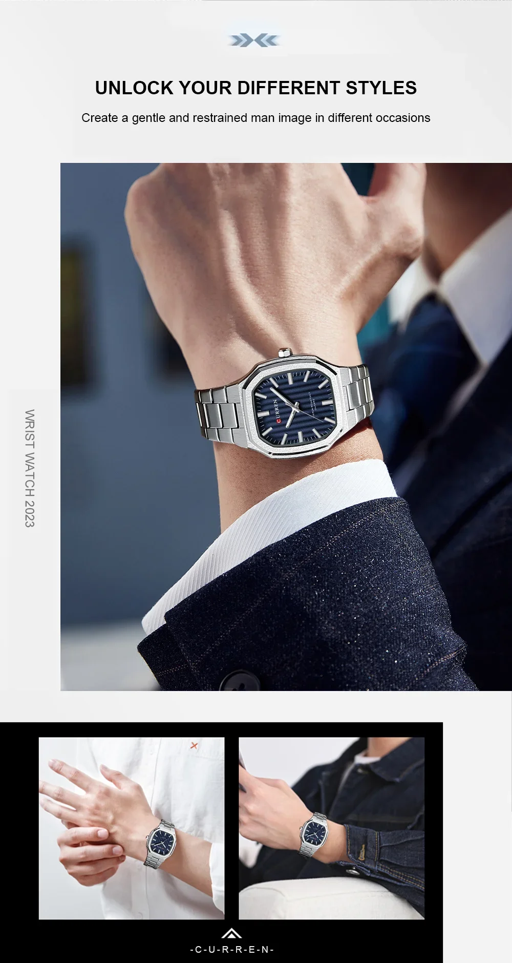 CURREN 8458 Men's Square Steel Band Quartz Watch Supplier