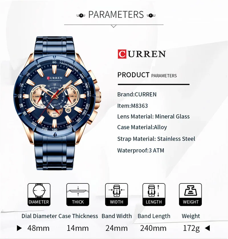 Stainless Steel Band Detail on CURREN 8363