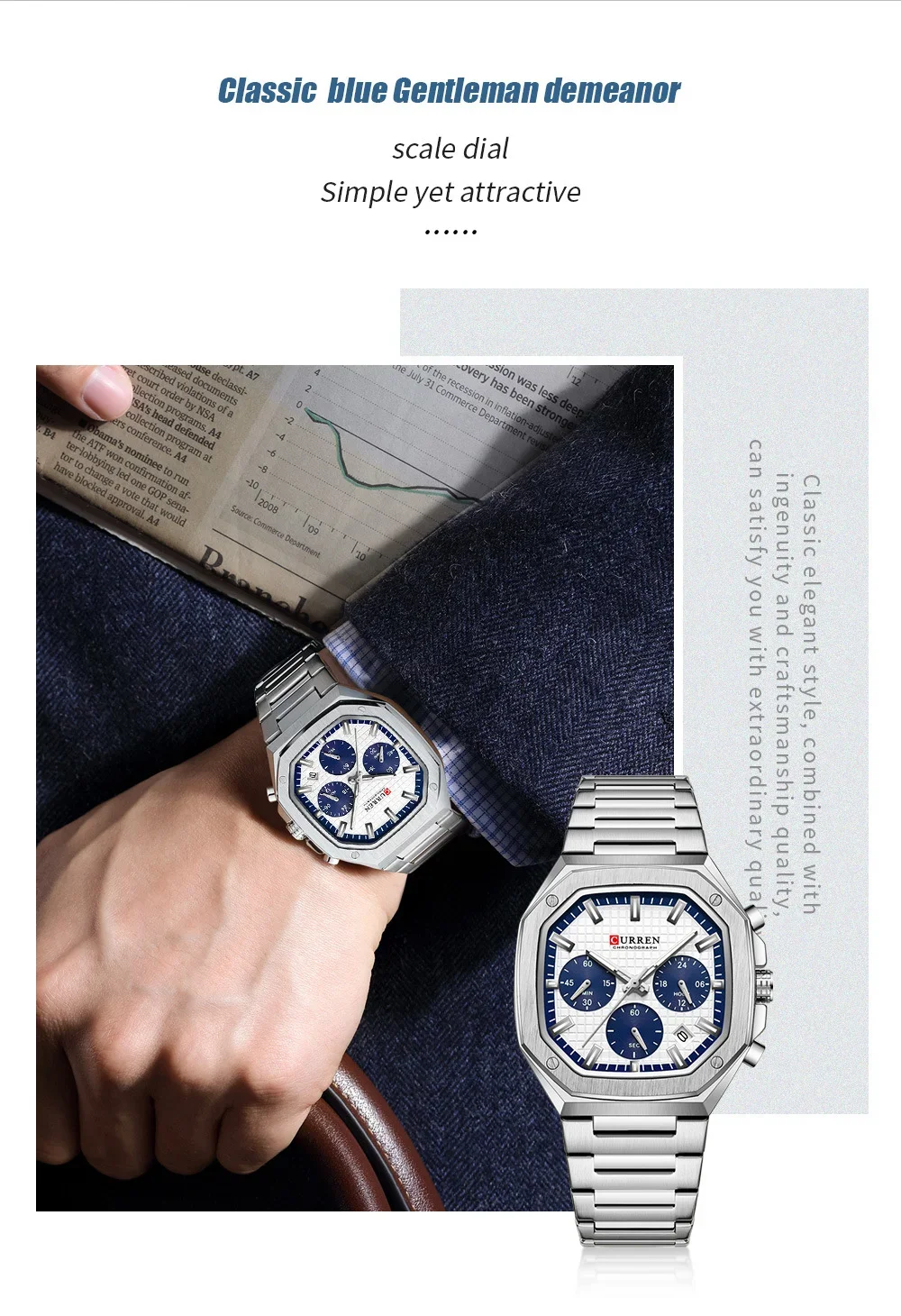 Curren 8459 Men's Watch Chronograph Classic Sport Luminous Watches