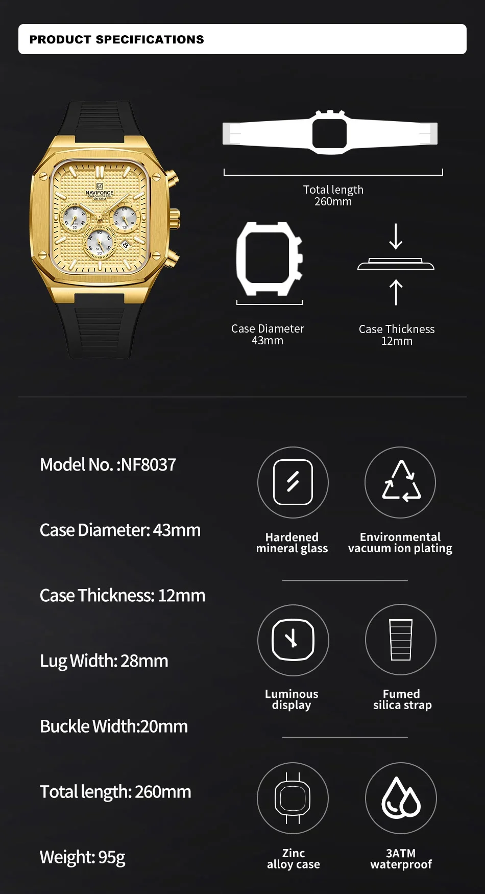 Close-up of Naviforce NF8037 multifunction dial