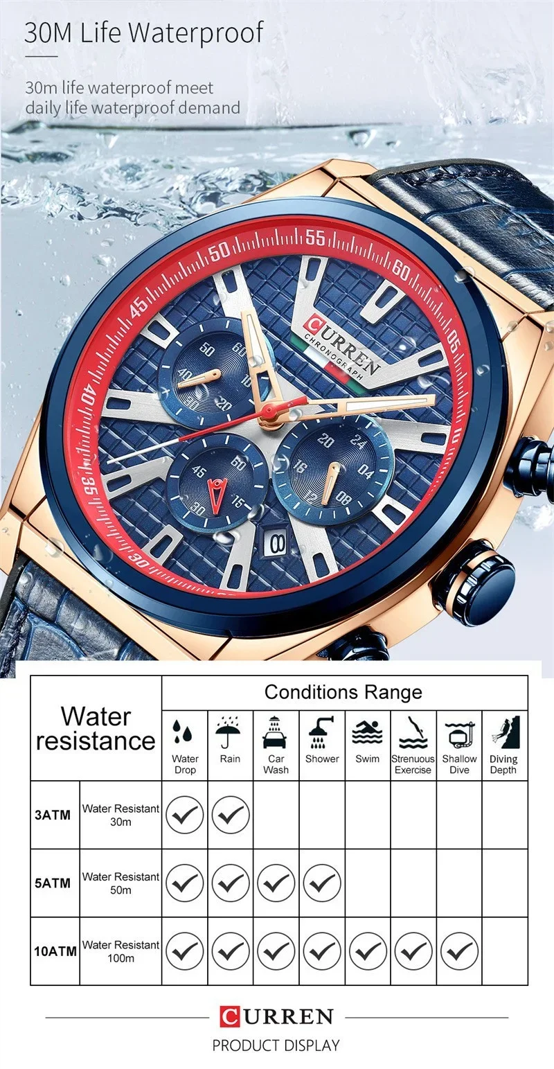 Curren 8291 Original Quartz Waterproof Mens Watch Leather Strap