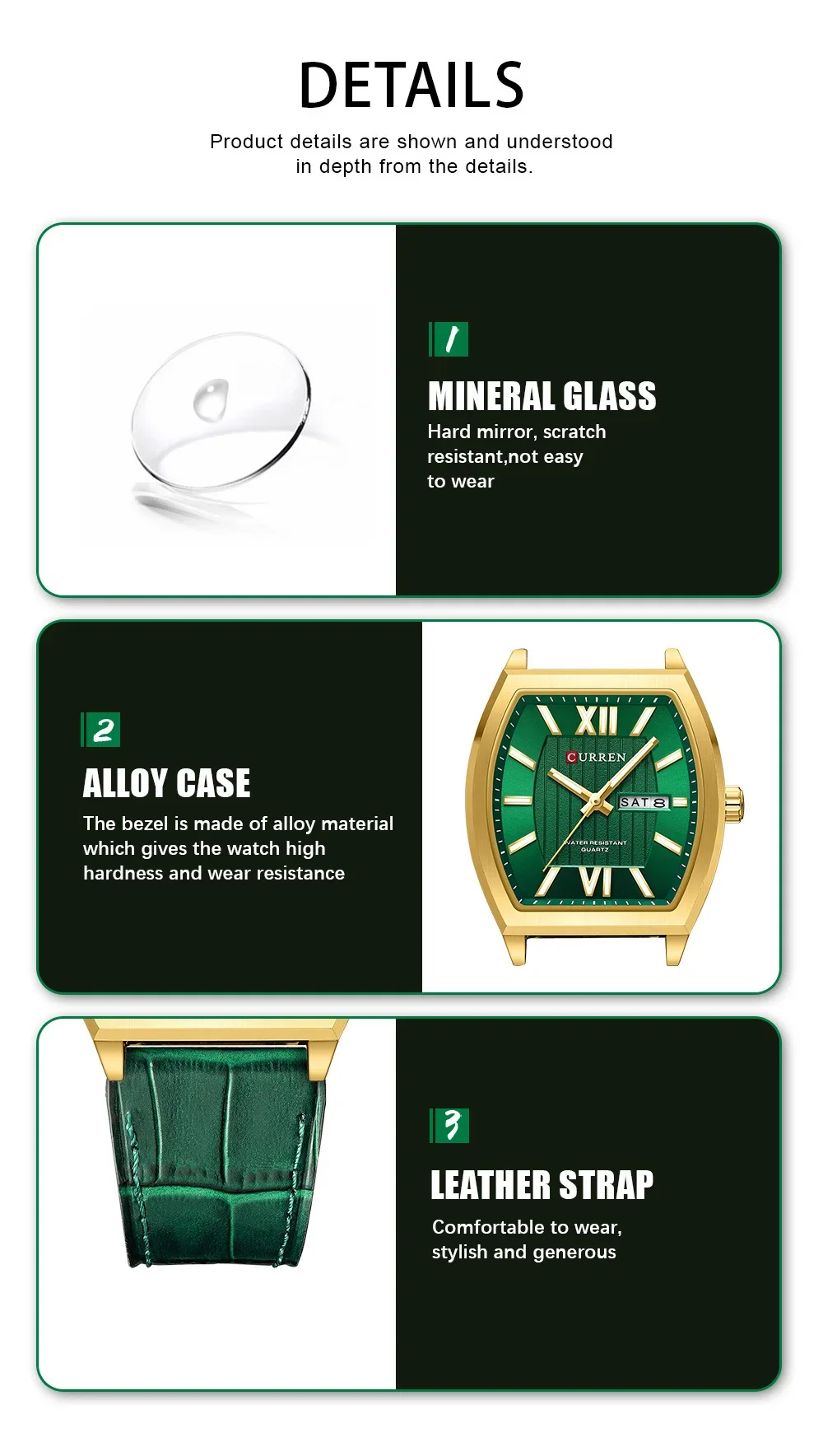 Men wearing Curren 8478 watch with day-date display