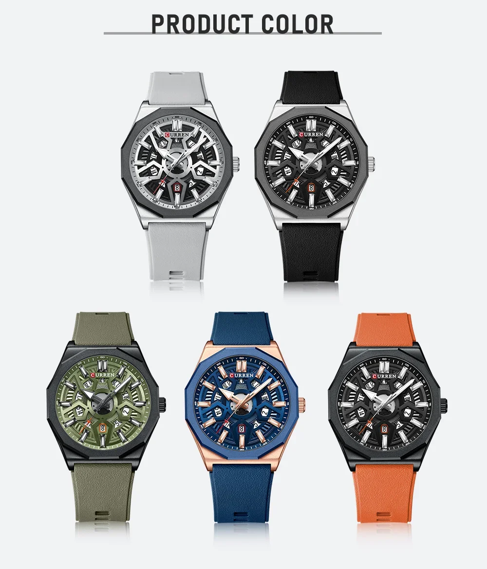 Curren 8437 watch dial showing cartoon and antique design elements
