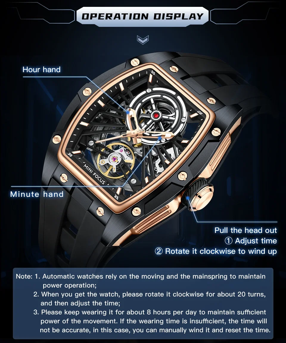 MINI FOCUS MF0603G steel case and silicone strap