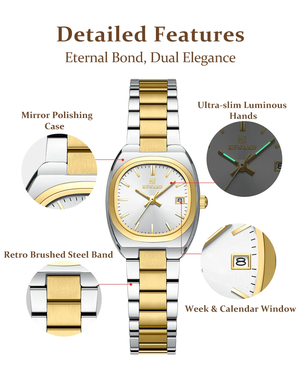 Reward RD612826L watch on a woman's wrist in a casual setting