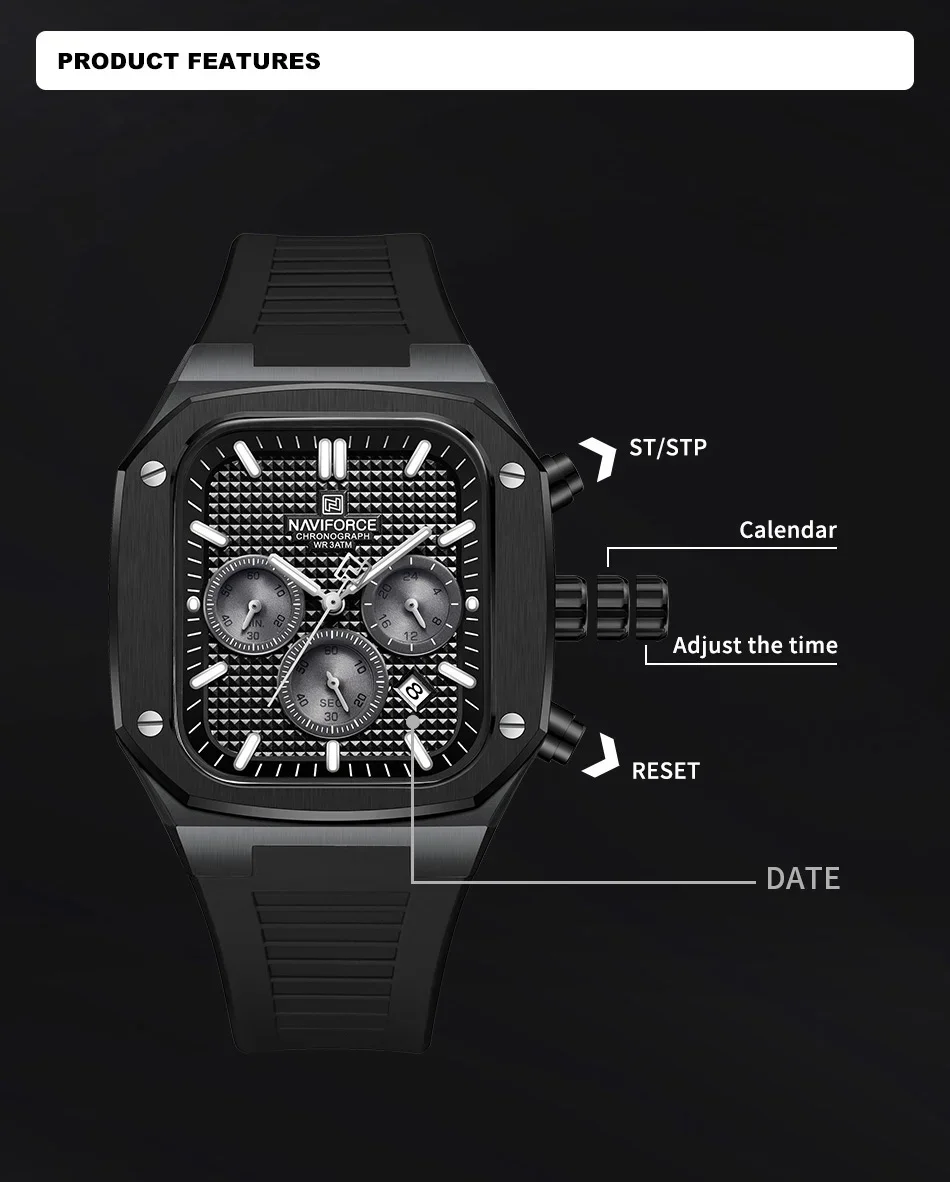 Wholesale Naviforce NF8037 3bar Men's Multifunction & Luminous Quartz Watches